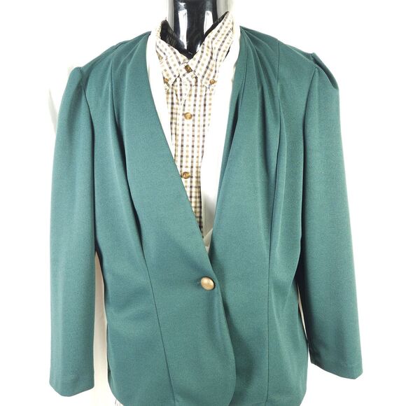 Vintage CB New York Womens Size 18 Green Single Button Blazer Jacket Made In USA - Picture 1 of 7